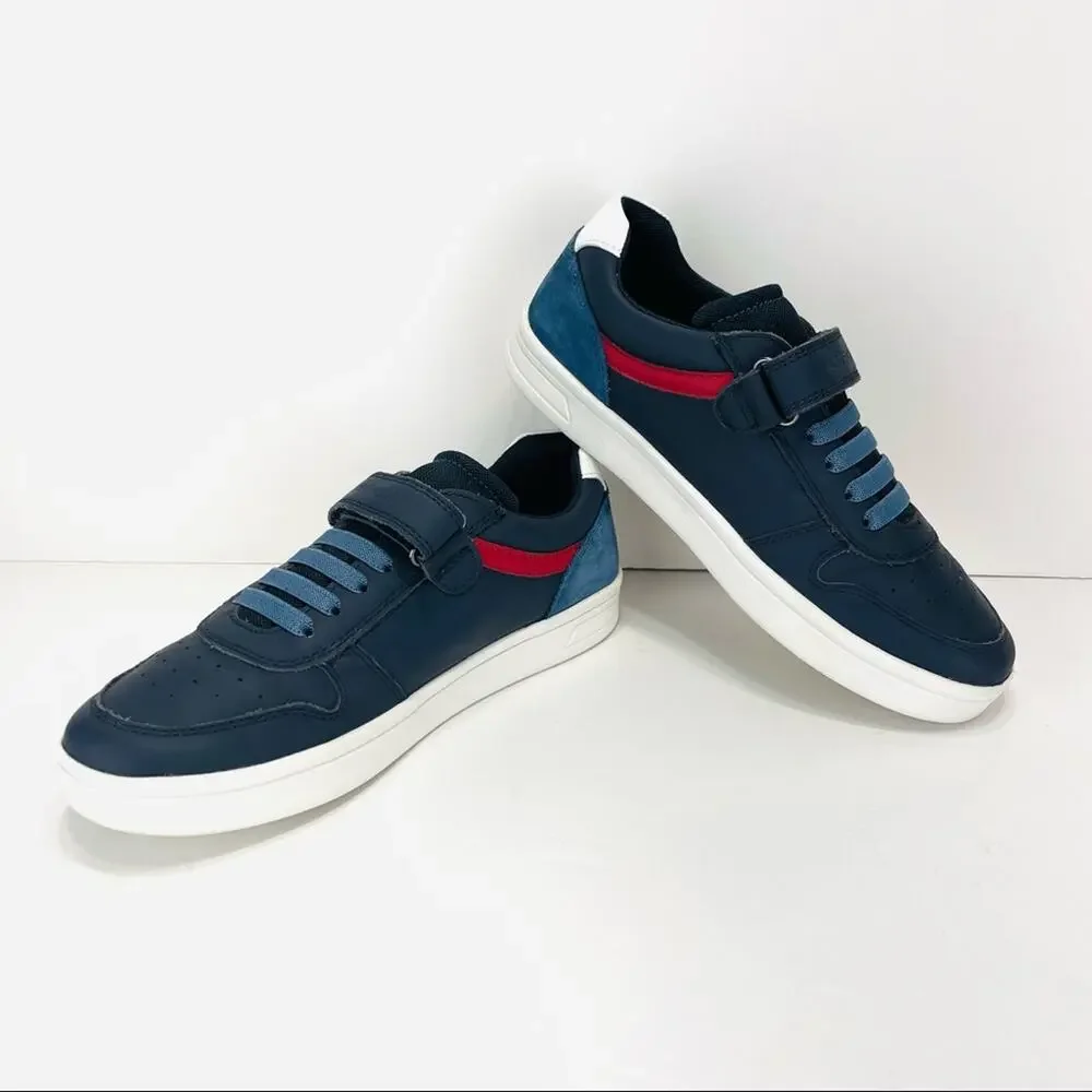Geox Respira Youth Classic Sneaker Size 5 Navy Blue Italian Leather Padded Comfy